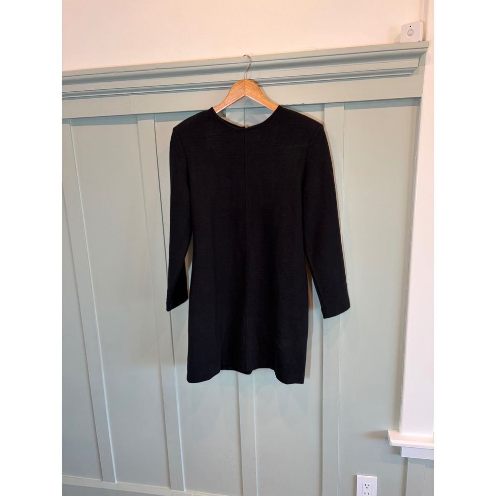 COS Black Wool Blend Dress Medium Padded Shoulder Long Sleeve Shift Minimalist